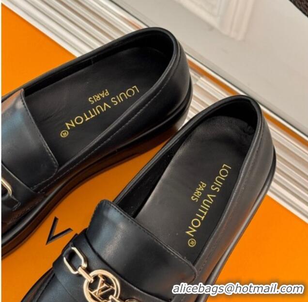 Most Popular Louis Vuitton Platform Loafers in Calf Leather with LV Chain Black 1224077