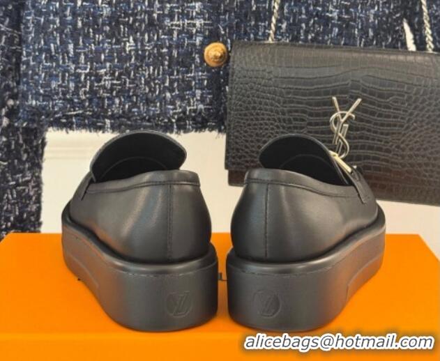 Most Popular Louis Vuitton Platform Loafers in Calf Leather with LV Chain Black 1224077