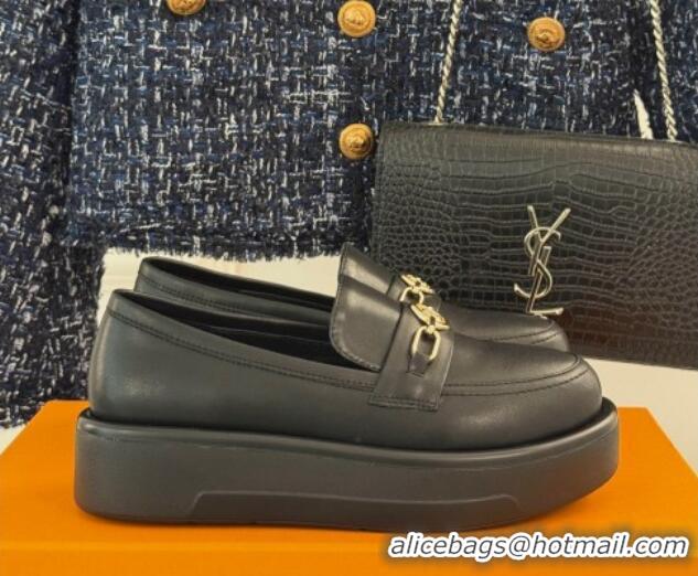 Most Popular Louis Vuitton Platform Loafers in Calf Leather with LV Chain Black 1224077