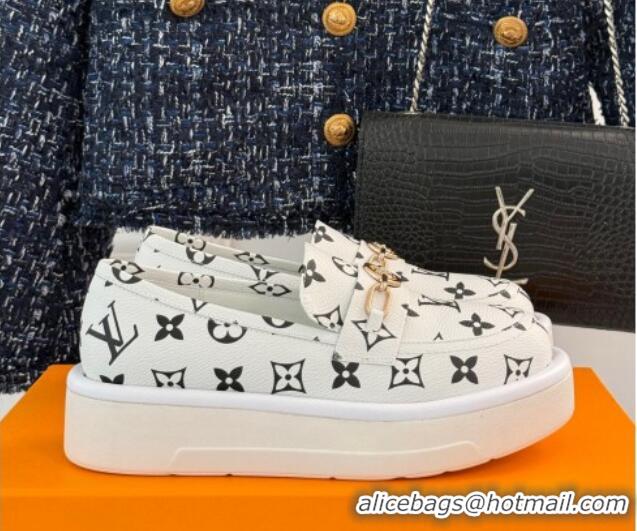 Durable Louis Vuitton Platform Loafers in Monogram Canvas LV Chain White 1224078