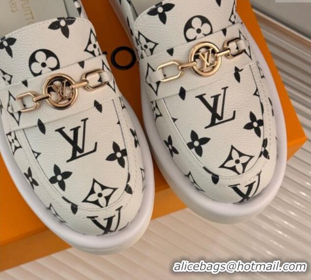 Durable Louis Vuitton Platform Loafers in Monogram Canvas LV Chain White 1224078