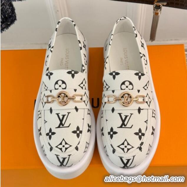 Durable Louis Vuitton Platform Loafers in Monogram Canvas LV Chain White 1224078