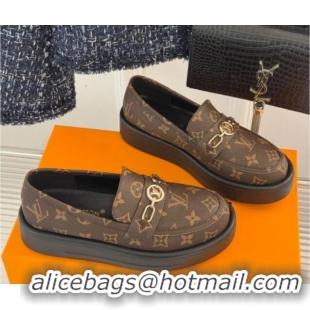 Good Product Louis Vuitton Platform Loafers in Monogram Canvas LV Chain Brown 1224079