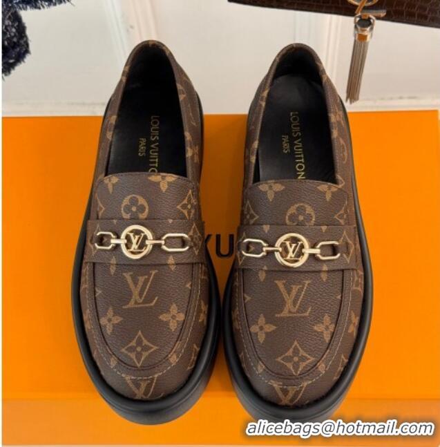 Good Product Louis Vuitton Platform Loafers in Monogram Canvas LV Chain Brown 1224079