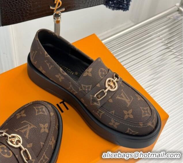 Good Product Louis Vuitton Platform Loafers in Monogram Canvas LV Chain Brown 1224079