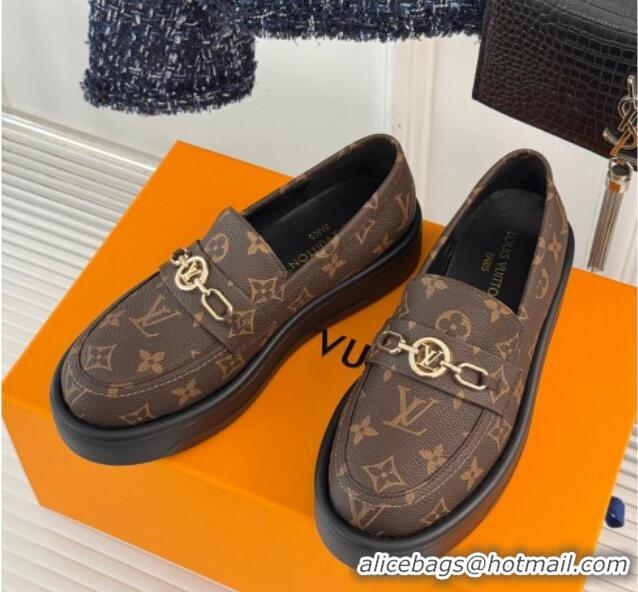 Good Product Louis Vuitton Platform Loafers in Monogram Canvas LV Chain Brown 1224079