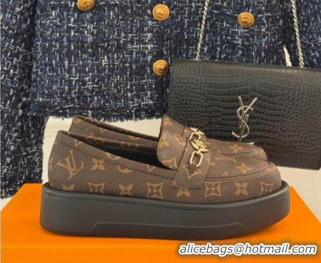 Good Product Louis Vuitton Platform Loafers in Monogram Canvas LV Chain Brown 1224079