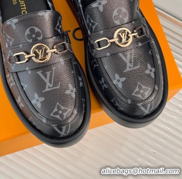 Sumptuous Louis Vuitton Platform Loafers in Monogram Canvas LV Chain Black 1224080