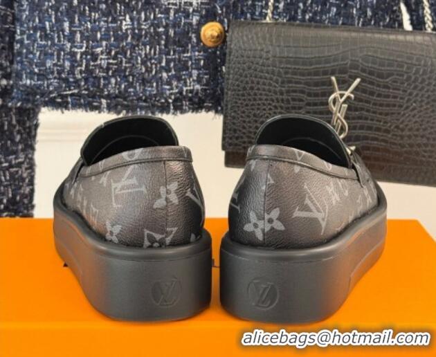 Sumptuous Louis Vuitton Platform Loafers in Monogram Canvas LV Chain Black 1224080