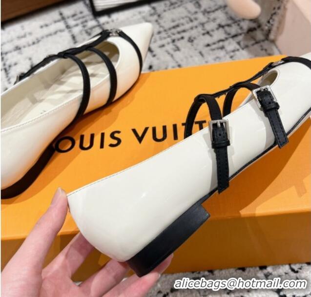 Stylish Louis Vuitton 6AM Flat Ballerina Flats in Patent leather with Strap White 1224081