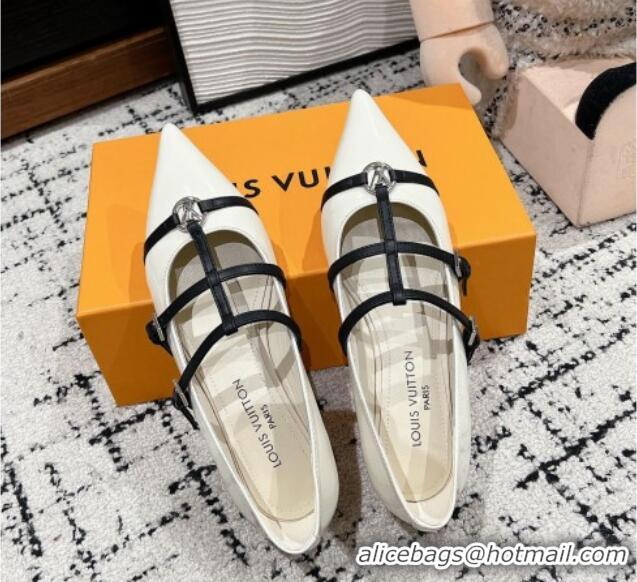 Stylish Louis Vuitton 6AM Flat Ballerina Flats in Patent leather with Strap White 1224081