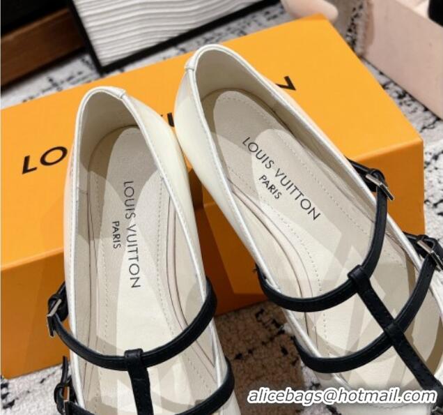 Stylish Louis Vuitton 6AM Flat Ballerina Flats in Patent leather with Strap White 1224081