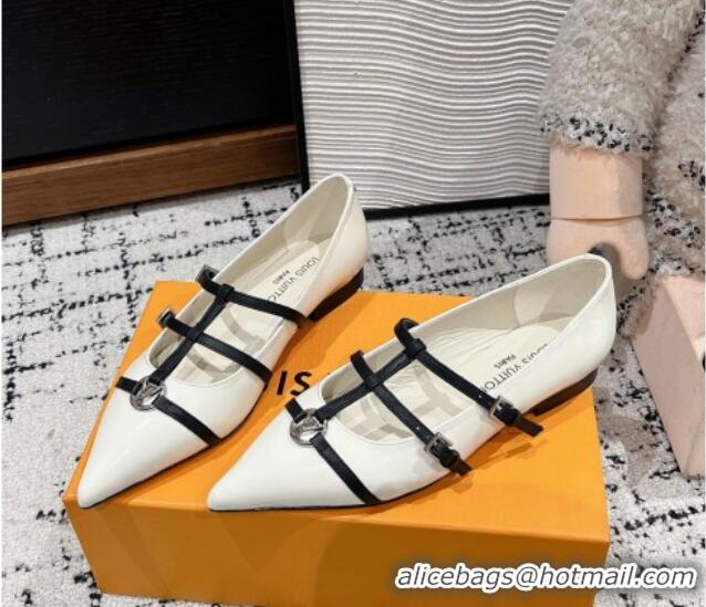 Stylish Louis Vuitton 6AM Flat Ballerina Flats in Patent leather with Strap White 1224081