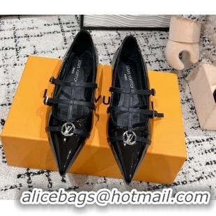 Top Design Louis Vuitton 6AM Flat Ballerina Flats in Patent leather with Strap Black 1224082