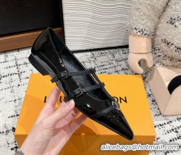 Top Design Louis Vuitton 6AM Flat Ballerina Flats in Patent leather with Strap Black 1224082