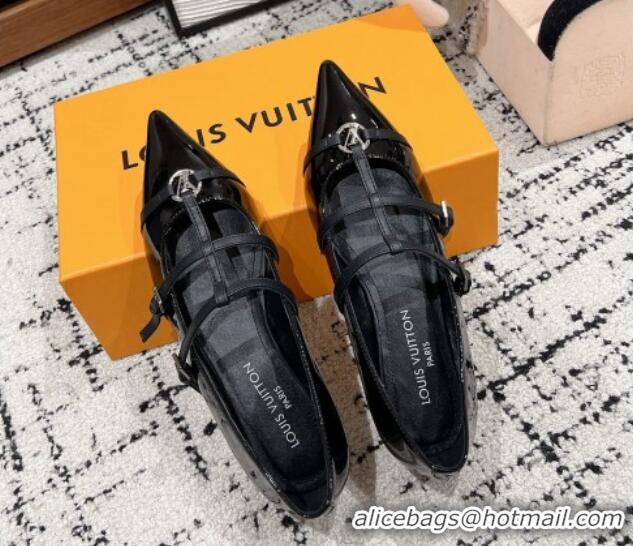 Top Design Louis Vuitton 6AM Flat Ballerina Flats in Patent leather with Strap Black 1224082