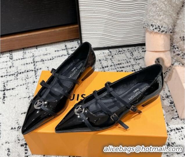 Top Design Louis Vuitton 6AM Flat Ballerina Flats in Patent leather with Strap Black 1224082