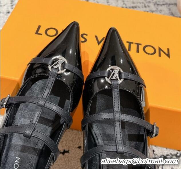 Top Design Louis Vuitton 6AM Flat Ballerina Flats in Patent leather with Strap Black 1224082