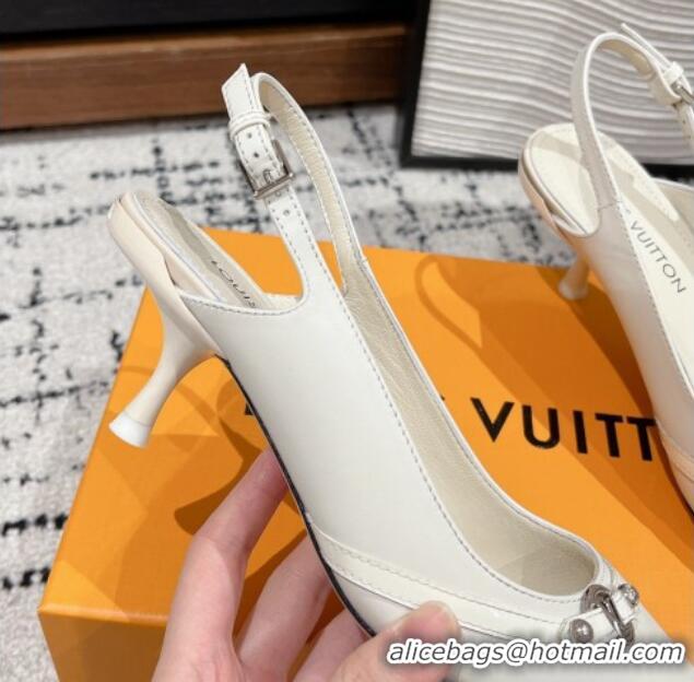 Luxury Cheap Louis Vuitton 6AM Slingback Pumps 4.5cm in Leather with Strap White 1224083