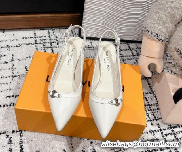 Luxury Cheap Louis Vuitton 6AM Slingback Pumps 4.5cm in Leather with Strap White 1224083