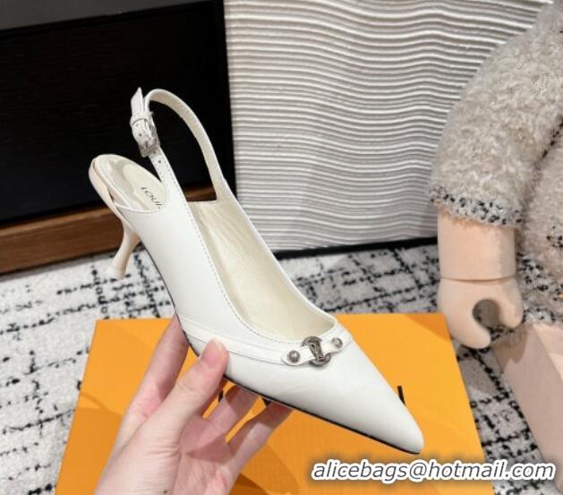 Luxury Cheap Louis Vuitton 6AM Slingback Pumps 4.5cm in Leather with Strap White 1224083