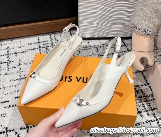 Luxury Cheap Louis Vuitton 6AM Slingback Pumps 4.5cm in Leather with Strap White 1224083