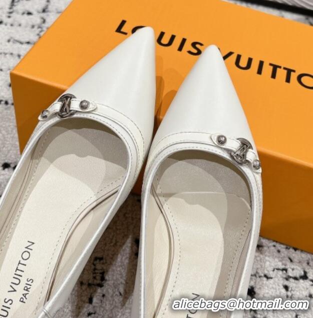 Luxury Cheap Louis Vuitton 6AM Slingback Pumps 4.5cm in Leather with Strap White 1224083