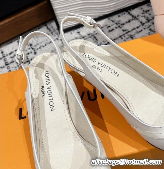 Luxury Cheap Louis Vuitton 6AM Slingback Pumps 4.5cm in Leather with Strap White 1224083