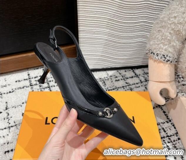 Popular Style Louis Vuitton 6AM Slingback Pumps 4.5cm in Leather with Strap Black 1224084