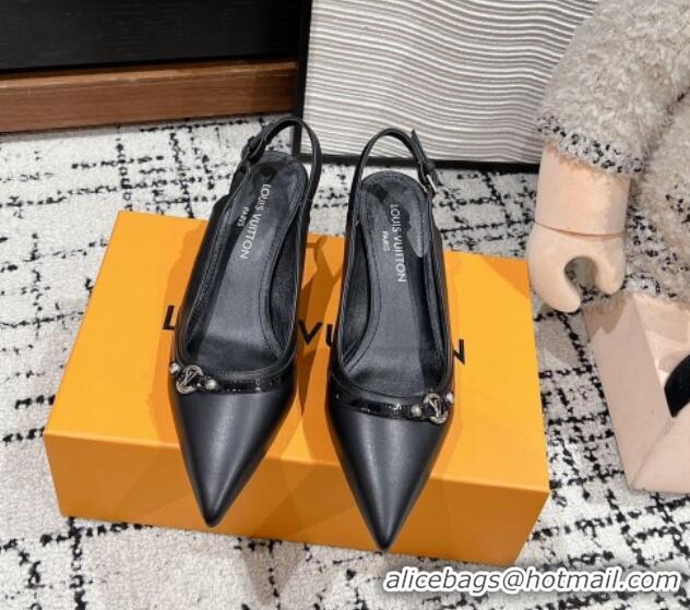 Popular Style Louis Vuitton 6AM Slingback Pumps 4.5cm in Leather with Strap Black 1224084