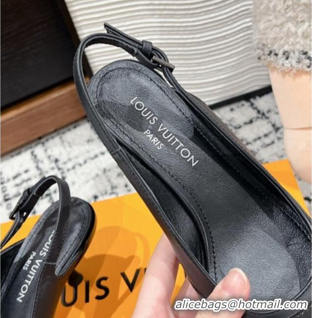 Popular Style Louis Vuitton 6AM Slingback Pumps 4.5cm in Leather with Strap Black 1224084