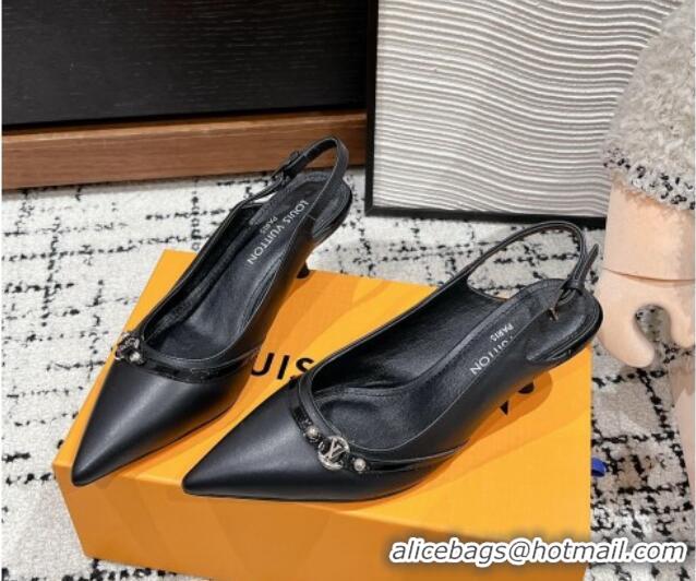 Popular Style Louis Vuitton 6AM Slingback Pumps 4.5cm in Leather with Strap Black 1224084