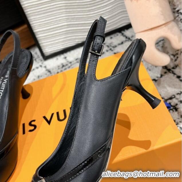 Popular Style Louis Vuitton 6AM Slingback Pumps 4.5cm in Leather with Strap Black 1224084