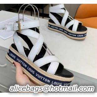 Unique Discount Louis Vuitton Platform Sandals in Calfskin Leather White 5022016