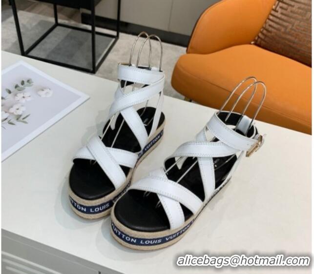 Unique Discount Louis Vuitton Platform Sandals in Calfskin Leather White 5022016