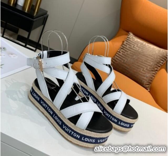 Unique Discount Louis Vuitton Platform Sandals in Calfskin Leather White 5022016