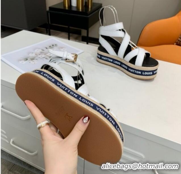 Unique Discount Louis Vuitton Platform Sandals in Calfskin Leather White 5022016