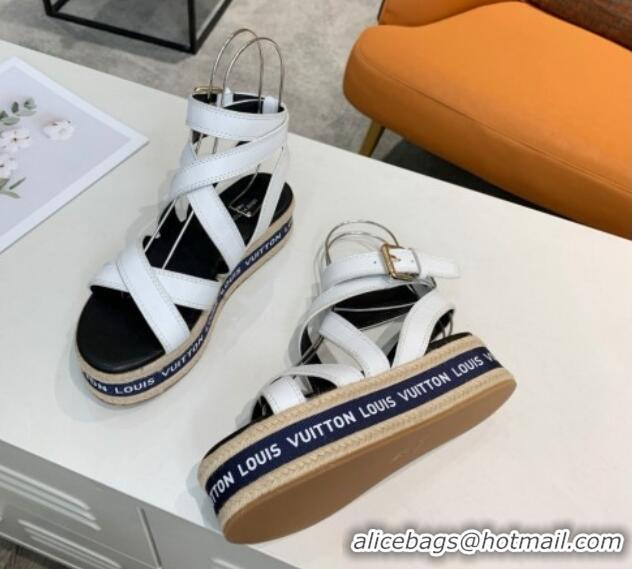 Unique Discount Louis Vuitton Platform Sandals in Calfskin Leather White 5022016