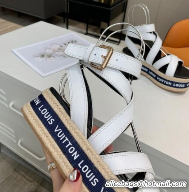 Unique Discount Louis Vuitton Platform Sandals in Calfskin Leather White 5022016