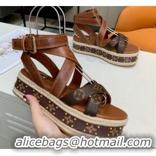 Charming Louis Vuitton Platform Sandals in in Monogram Canvas & Leather Brown 5022014