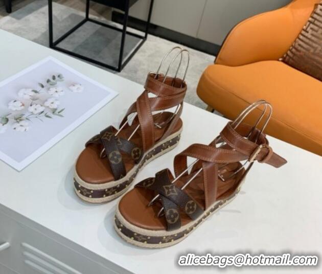 Charming Louis Vuitton Platform Sandals in in Monogram Canvas & Leather Brown 5022014