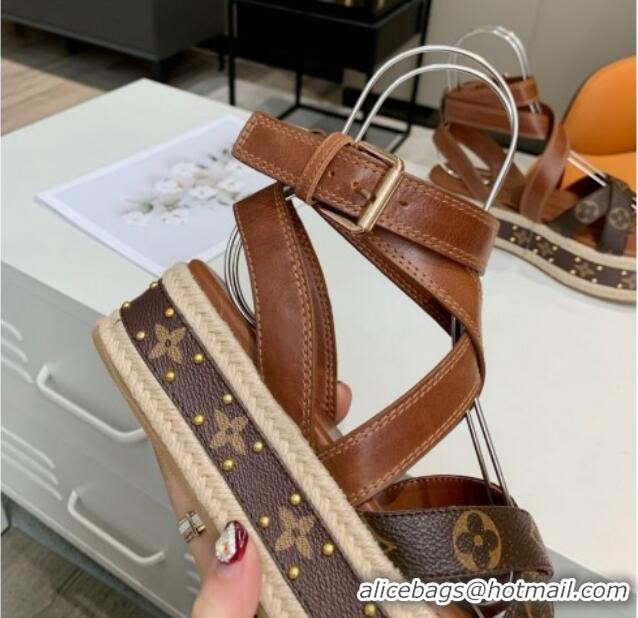 Charming Louis Vuitton Platform Sandals in in Monogram Canvas & Leather Brown 5022014