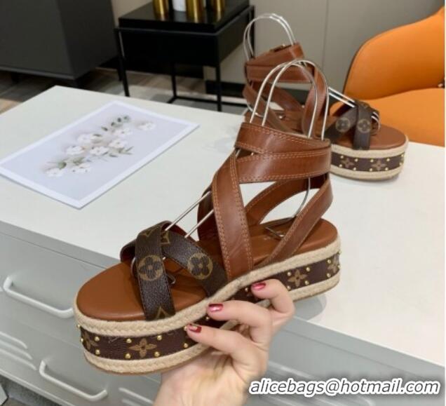 Charming Louis Vuitton Platform Sandals in in Monogram Canvas & Leather Brown 5022014