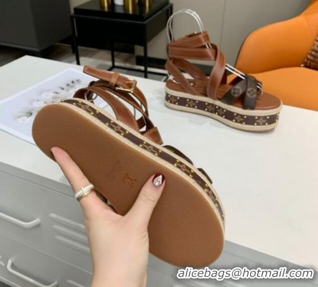 Charming Louis Vuitton Platform Sandals in in Monogram Canvas & Leather Brown 5022014