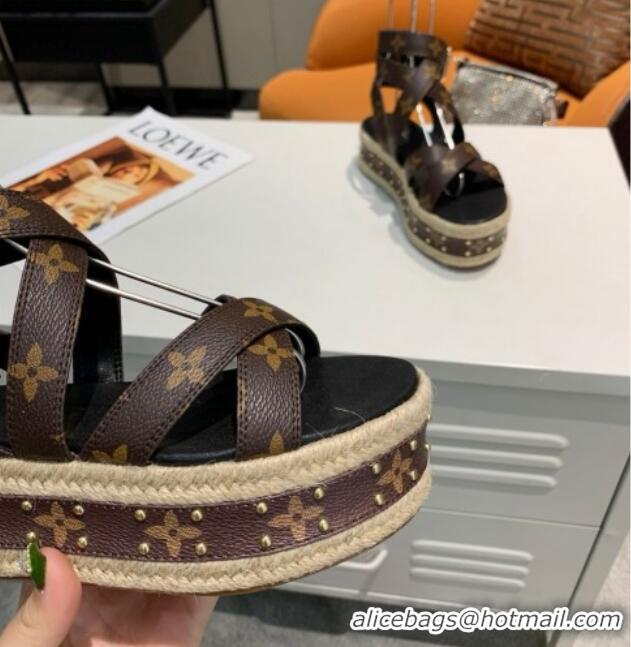 Unique Style Louis Vuitton Platform Sandals in in Monogram Canvas Brown 022003