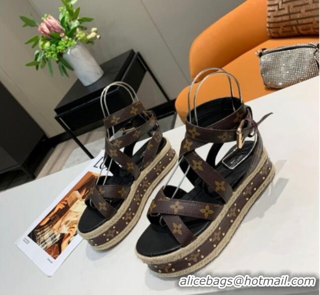 Unique Style Louis Vuitton Platform Sandals in in Monogram Canvas Brown 022003