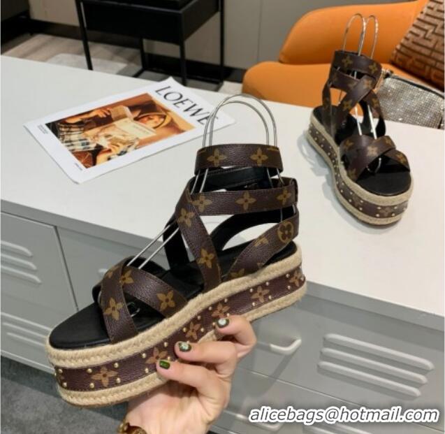 Unique Style Louis Vuitton Platform Sandals in in Monogram Canvas Brown 022003