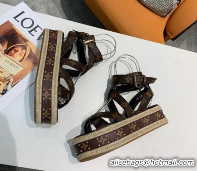 Unique Style Louis Vuitton Platform Sandals in in Monogram Canvas Brown 022003