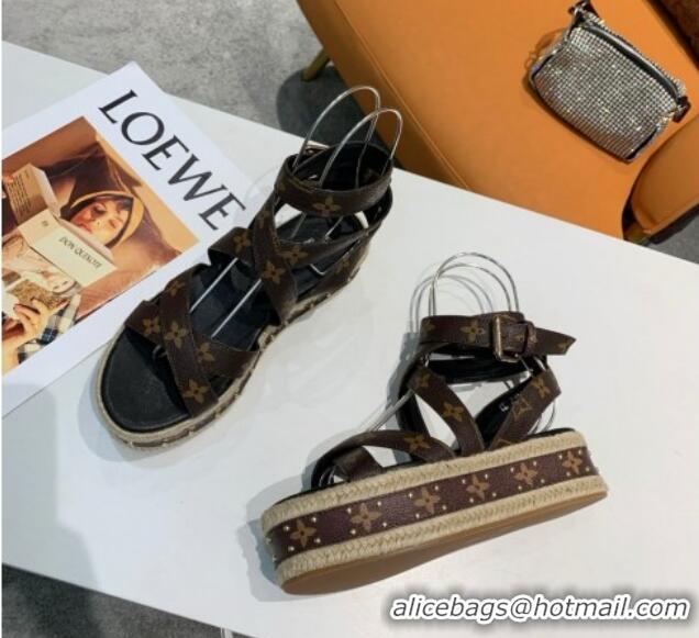 Unique Style Louis Vuitton Platform Sandals in in Monogram Canvas Brown 022003