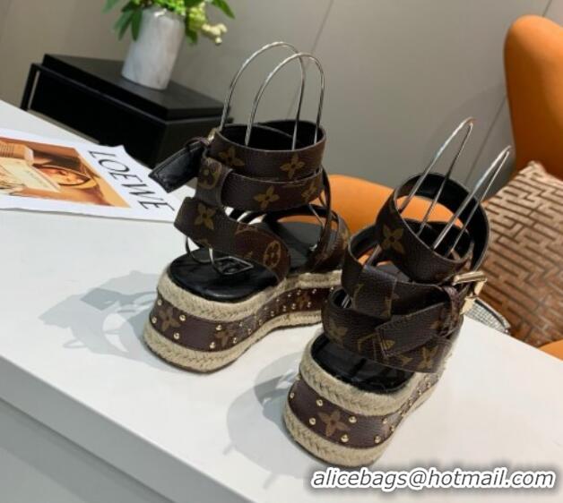 Unique Style Louis Vuitton Platform Sandals in in Monogram Canvas Brown 022003